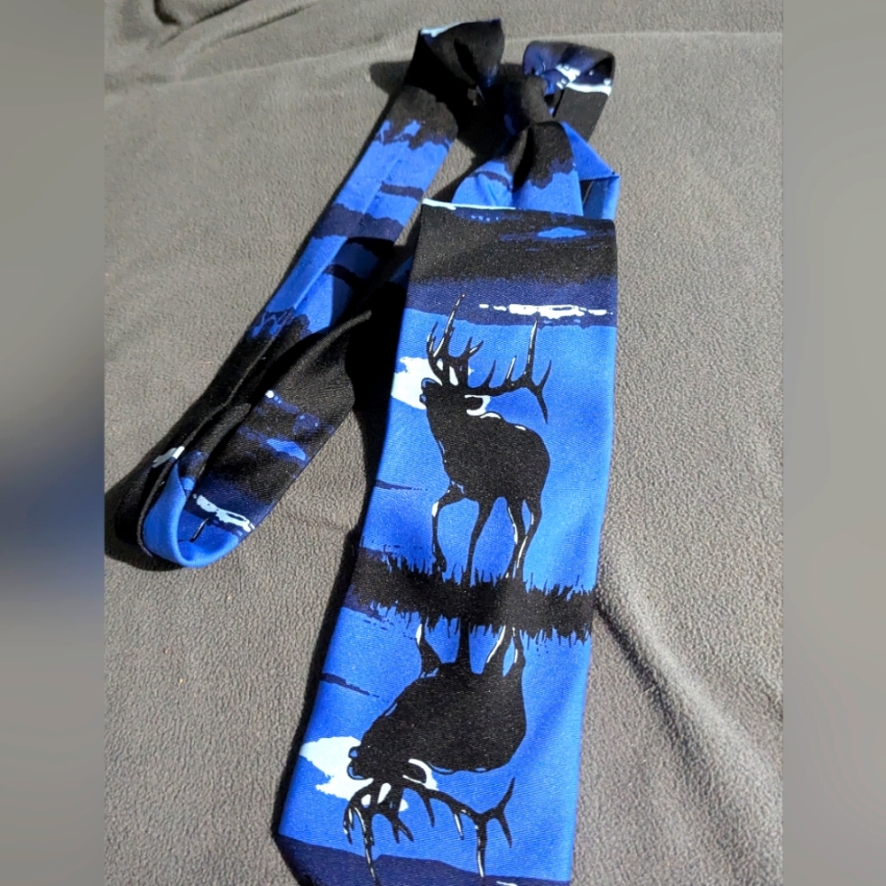 Elegant Blue and Black Moose Design Tie